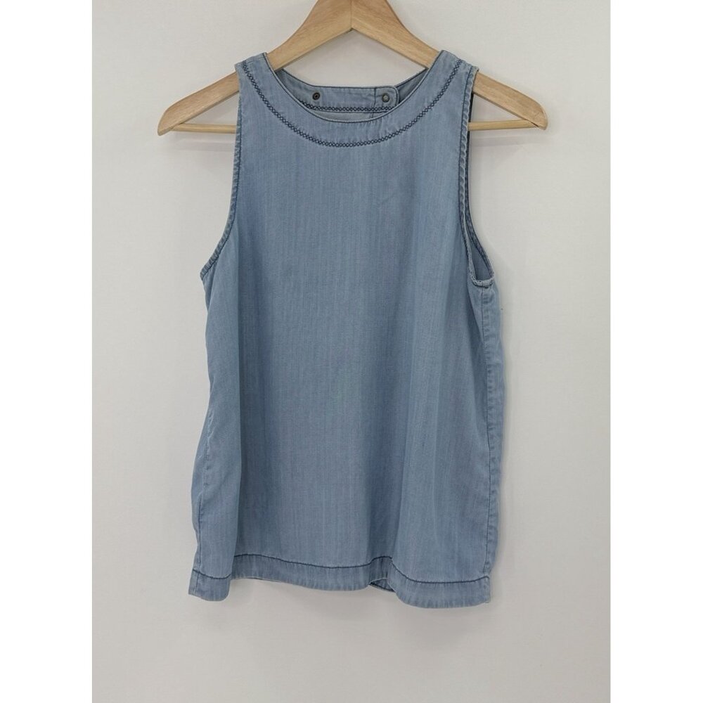 GAP Women’s 100% Lyocell Sleeveless Chambray Blouse Size XS Boho FLAWS‎